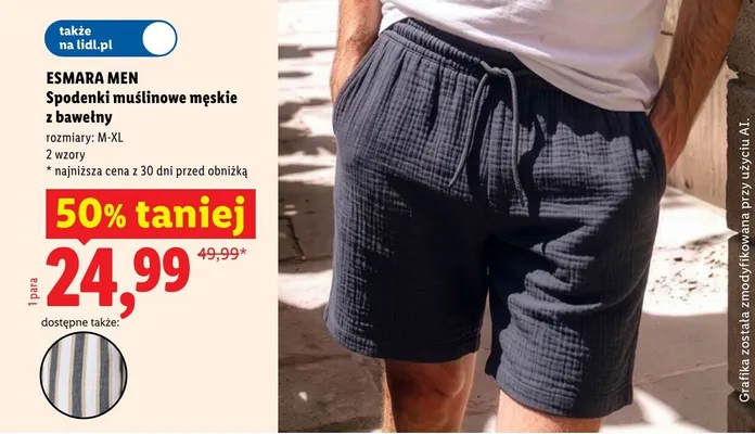 Spodenki muślinowe męskie z bawełny Esmara Men promocja w Lidl