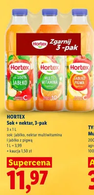 Sok + nektar, 3-pak sok: jabłko, nektar multiwitamina i jabłko z pigwą promocja w Lidl