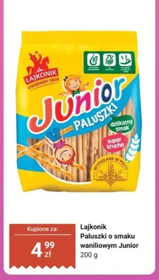 Paluszki o smaku waniliowym Junior Lajkonik promocja w Dino