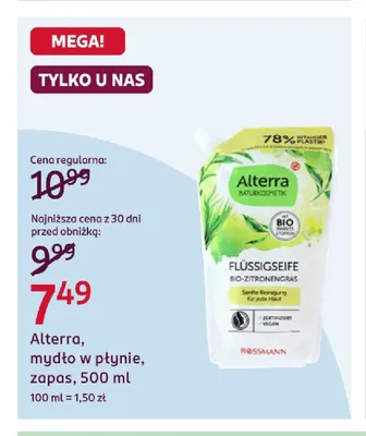 Mydło w płynie zapas Alterra promocja w Rossmann