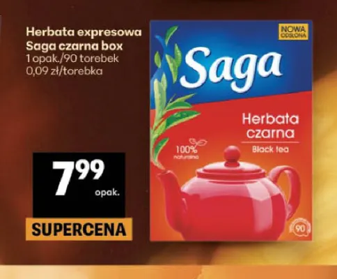 Herbata ekspresowa Saga czarna box promocja w Delikatesy Centrum