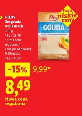 Ser gouda w plastrach Pilos promocja w Lidl