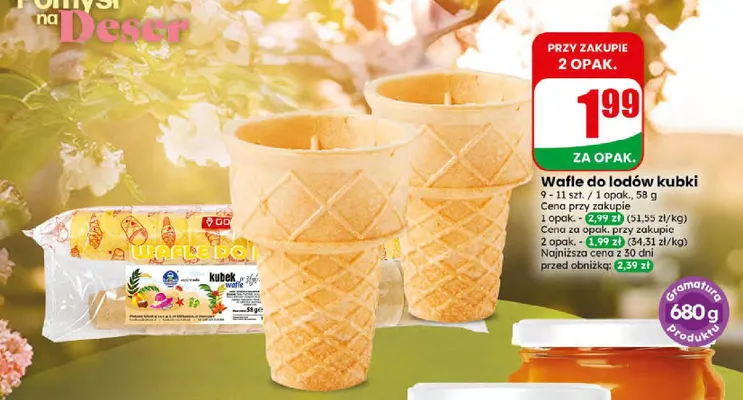 Wafle do lodów kubki Ago promocja w Dino