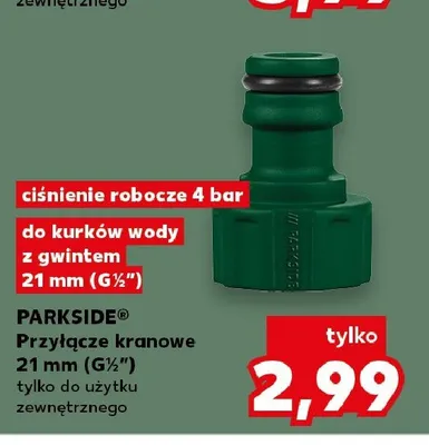 Przyłącze kranowe PARKSIDE 21mm (G 1/2") ciśnienie robocze 4 bar promocja w Kaufland