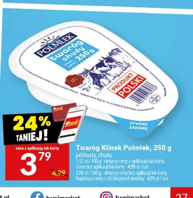 Twaróg klinek półtłusty Polmlek promocja w Twój Market