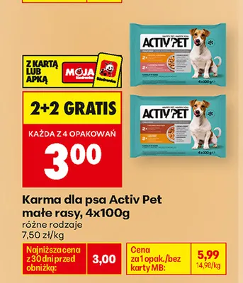 Karma dla psa Activ Pet małe rasy 4-pak promocja w Biedronka