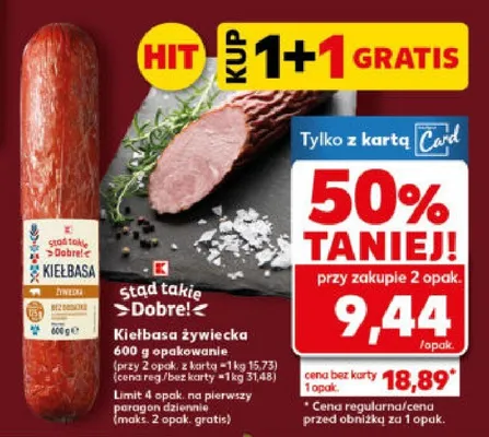 Kiełbasa żywiecka 600g opakowanie promocja w Kaufland