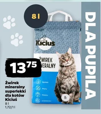 Żwirek mineralny superlekki dla kotów Kicius promocja w Netto