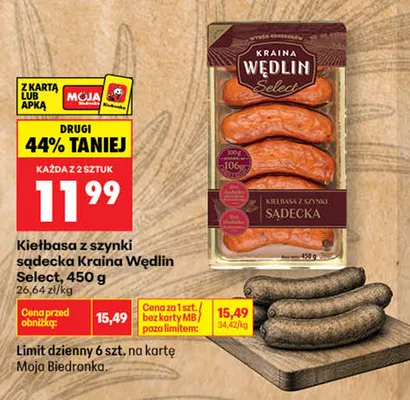 Kiełbasa z szynki sądecka Kraina Wędlin Select promocja w Biedronka