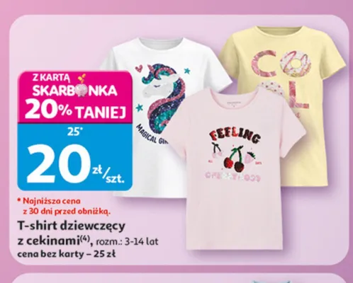 T-shirt dziewczęcy z cekinami promocja w Auchan