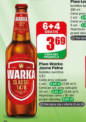 Piwo Warka Jasne Pełne promocja w Dino
