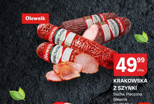 Kiełbasa krakowska z szynki sucha pieczona Olewnik promocja w Chorten