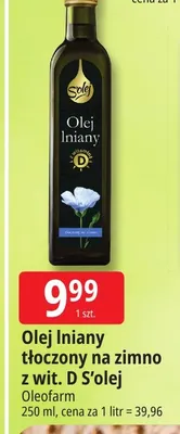 Olej lniany tłoczony na zimno z wit. D S'olej promocja w Leclerc