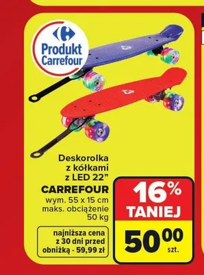 Deskorolka z kółkami z LED Carrefour 22" promocja w Carrefour