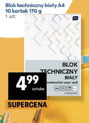 Blok techniczny biały A4 10 kartek 170 g promocja w Delikatesy Centrum
