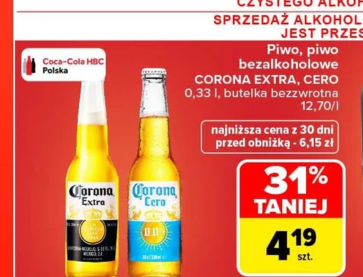Piwo bezalkoholowe Corona Cero promocja w Carrefour