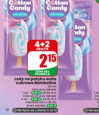 Lody na patyku wata cukrowa Bambolino promocja w Dino