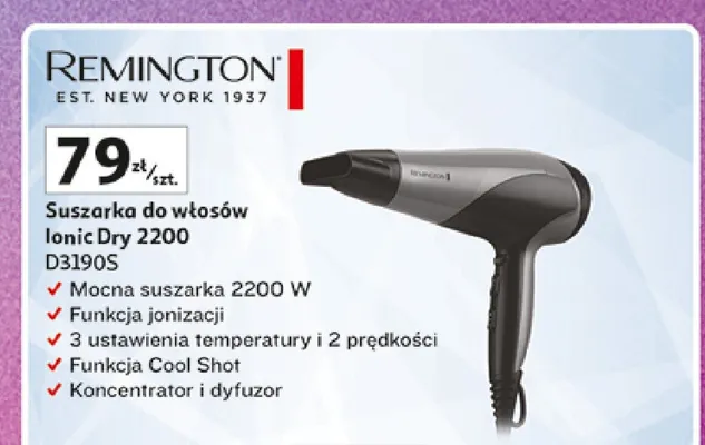 Suszarka do włosów Remington Ionic Dry 2200 D3190S promocja w Auchan
