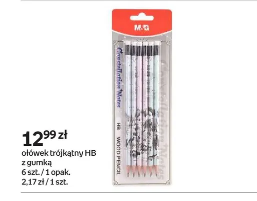 Ołówek trójkątny HB z gumką M&G Constellation Notes 6-pak promocja w Empik