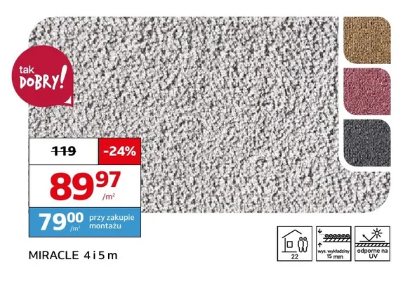 Wykładzina dywanowa Miracle 4 m promocja w Komfort