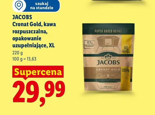 Kawa rozpuszczalna Jacobs Cronat Gold opakowanie uzupełniające XL promocja w Lidl