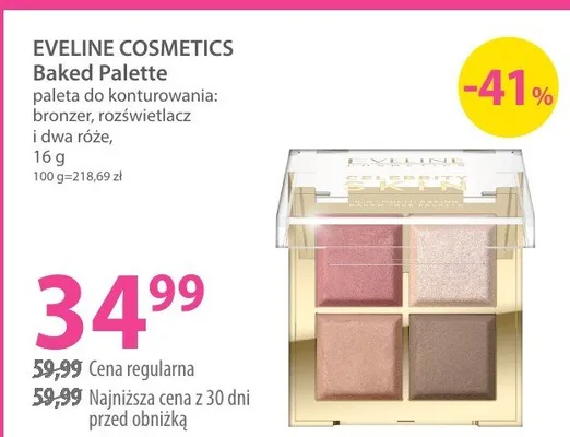 Paleta EVELINE COSMETICS Baked Palette do konturowania: bronzer, rozświetlacz i dwa róże promocja w Hebe