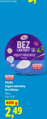 Jogurt naturalny bez laktozy Pilos promocja w Lidl