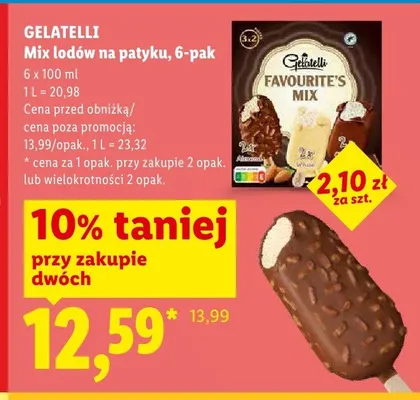 Mix lodów na patyku Gelatelli 6-pak promocja w Lidl