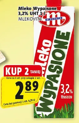 Mleko UHT Wypasione 3,2% Mlekovita promocja w Prim Market