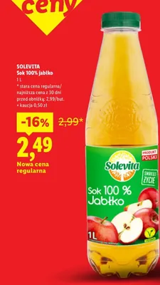 Sok 100% jabłko Solevita promocja w Lidl