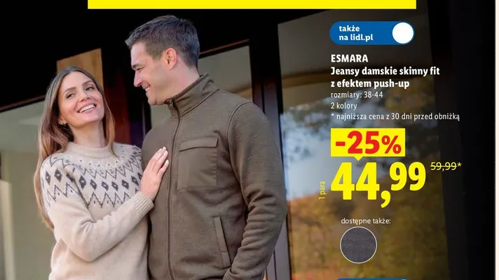 Jeansy damskie skinny fit z efektem push-up Esmara promocja w Lidl