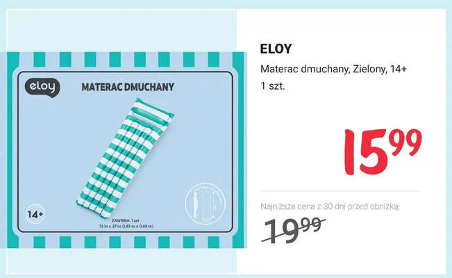 Materac dmuchany ELOY zielony promocja w Rossmann
