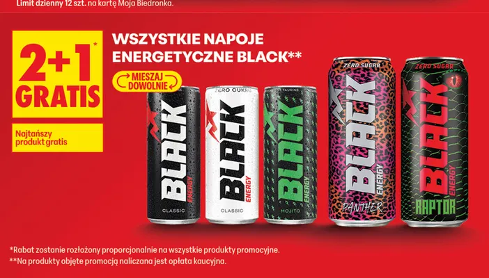 Napój energetyczny Black Panther Zero Sugar promocja w Biedronka