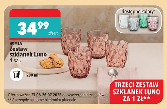 Zestaw szklanek Homla Luno 4-pak promocja w Biedronka