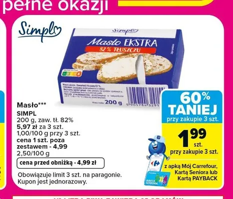 Masło ekstra Simply promocja w Carrefour