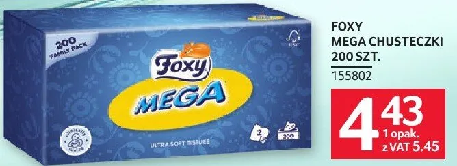 Chusteczki Foxy Mega 200 szt. promocja w Selgros
