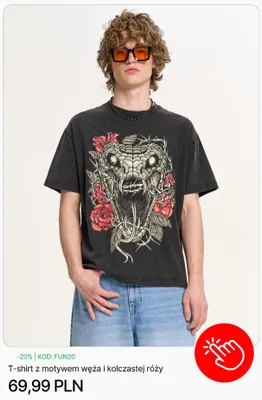 T-shirt z motywem węża i kolczastej róży Cropp promocja w Cropp