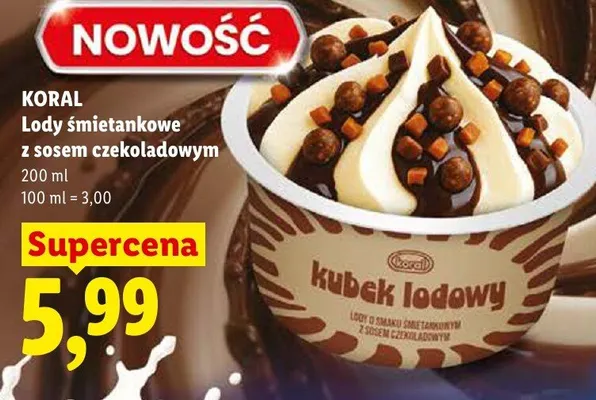 Lody śmietankowe z sosem czekoladowym promocja w Lidl