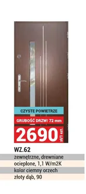 Drzwi zewnętrzne drewniane Wz.62 ocieplone promocja w Merkury Market