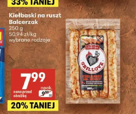 Kiełbaski na ruszt Balcerzak promocja w Delikatesy Centrum