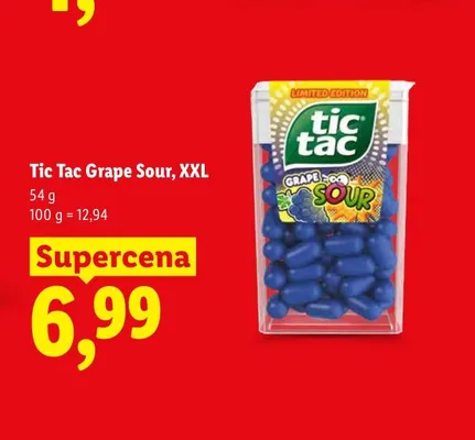 Drażetki Grape Sour XXL Tic Tac promocja w Lidl