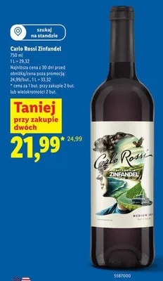 Wino czerwone półwytrawne Carlo Rossi Zinfandel promocja w Lidl