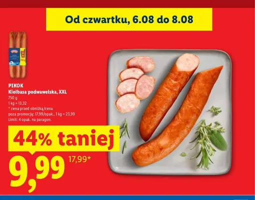 Kiełbasa podwawelska XXL Pikok promocja w Lidl