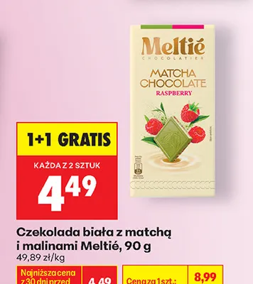 Czekolada biała z matchą i malinami Meltié promocja w Biedronka