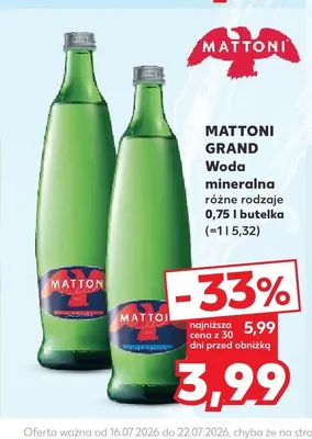 Woda mineralna Mattoni Grand promocja w Kaufland