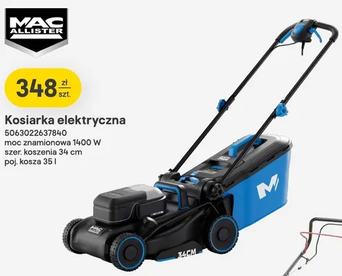 Kosiarka elektryczna MAC ALLISTER moc znamionowa 1400W szer. koszenia 34cm poj. kosza 35l promocja w Castorama