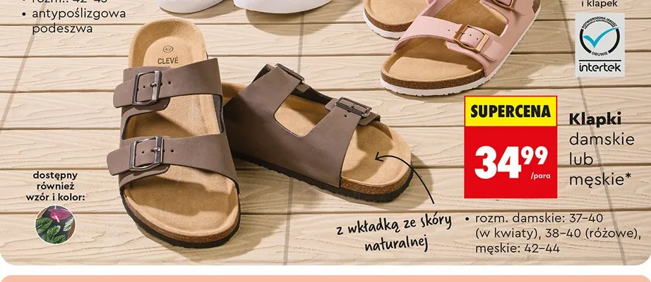 Klapki męskie CLEVÉ z wkładką ze skóry naturalnej promocja w Biedronka