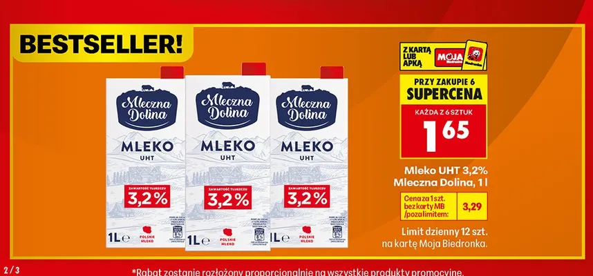 Mleko UHT Mleczna Dolina 3,2% promocja w Biedronka