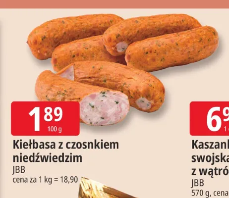 Kiełbasa z czosnkiem niedźwiedzim JBB promocja w Leclerc