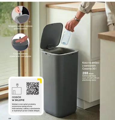 Kosz na śmieci z sensorem Casetta 30l wym. 27x27x59cm plastikowy szary promocja w Castorama